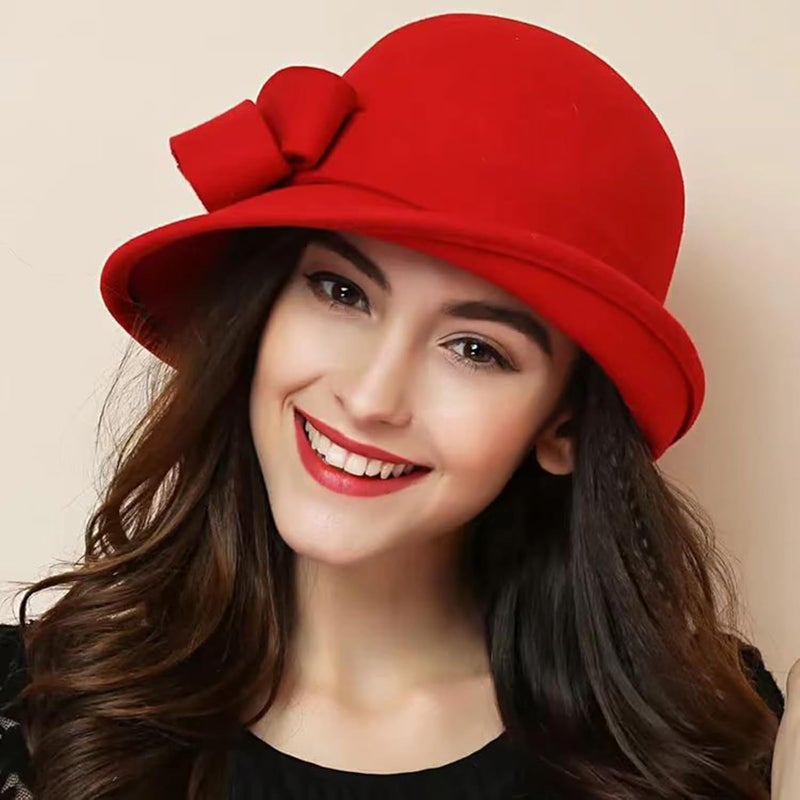 ORIDOOR Women Vintage Wool Felt Flowers Bucket Cloche Bowler Hat Church Wedding Dress Fascinator Hat Winter Felt Fedoras - Image 2